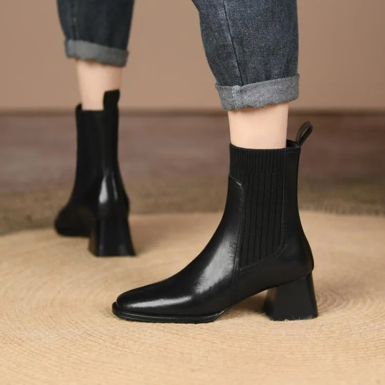 Womens French Vintage Chunky Heel Ankle Boots