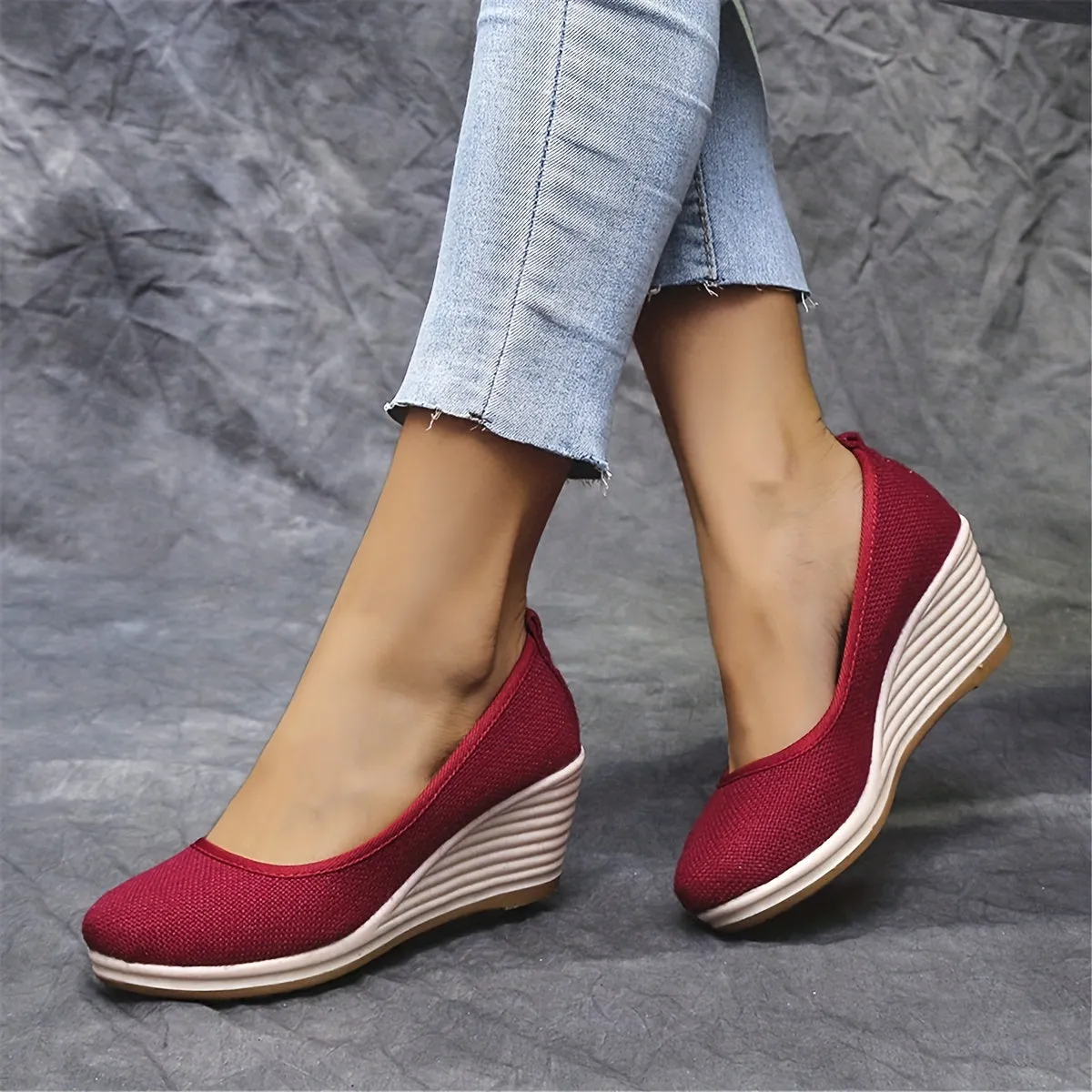 Womens Mesh Wedge Shoes - Ultra-Breathable & Pillow-Soft Sole - Effortless Slip-On - Stylish Linen Casual Wedges - Gentle Heels for All-Day Comfort