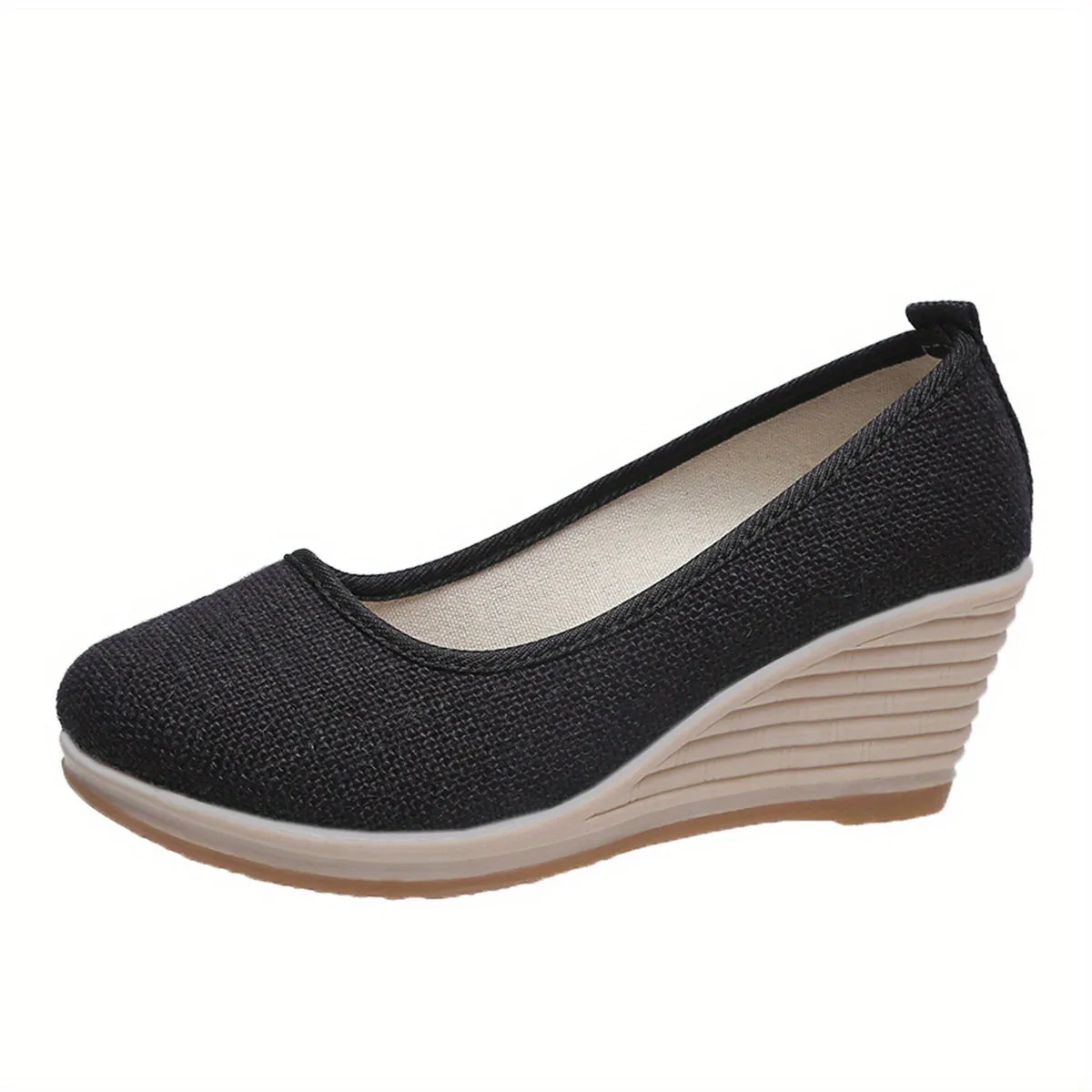 Womens Mesh Wedge Shoes - Ultra-Breathable & Pillow-Soft Sole - Effortless Slip-On - Stylish Linen Casual Wedges - Gentle Heels for All-Day Comfort