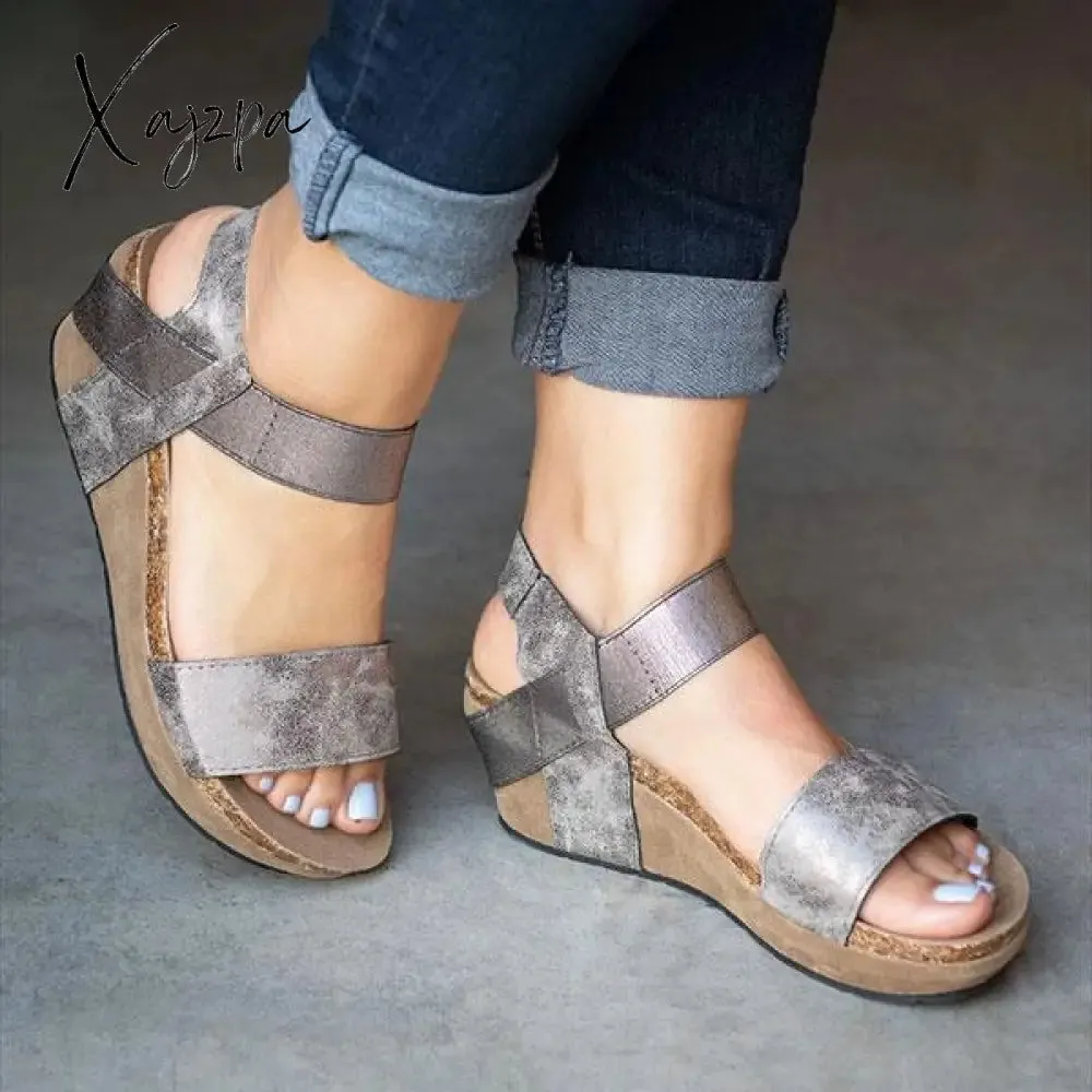 Xajzpa - Women Wedges Sandals Summer Must Have Shoes Vintage Low Heel Wedge Sandals